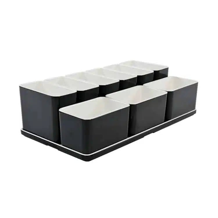 Cube organizer sæt 23: Består af skål/bakke nr. (8) + 3stk.(5) + 6stk.(3) – 31.7 x 17.5 x H9.3 cm | Black. Champagne. Grey