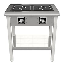 Effektivt induktionskogebord 2 zoner i rustfrit stål med underhylde