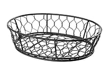 Ovalt sort metalnet kurv med dekorativ kant, 230x180x60mm