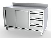 Combisteel – 700 ARBEJDSBORD SKYDEDØRE SKUFFER HØJRE MED OPKANT 1400