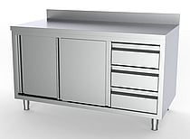 Combisteel – 700 ARBEJDSBORD SKYDEDØRE SKUFFE HØJRE MED OPKANT 1600