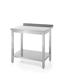 Vægmonteret arbejdsbord med opkant og hylde – dybde 600 mm, Kitchen Line, 800x600x(H)850mm