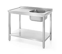 Enkeltvask bord med hylde, venstre, Kitchen Line, 1000x700x(H)850mm, rustfrit stål