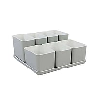 Cube organizer sæt 09: Består af skål/bakke nr. (6) + 3stk.(5) + (4) stk.(3) – 21 x 21 x H9.3 cm | Black. Champagne. Grey