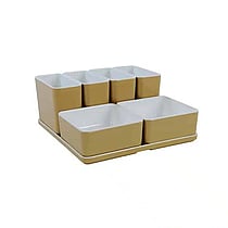 Cube organizer sæt 14: Består af skål/bakke nr. (6) + 2stk.(1) + 4stk.(3) – 21 x 21 x H9.3 cm | Black. Champagne. Grey
