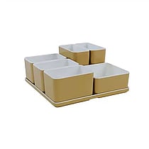 Cube organizer sæt 18: Består af skål/bakke nr. (6) + (1) + 3stk.(5) + 2stk.(3) – 21 x 21 x H9.3 cm | Black. Champagne. Grey