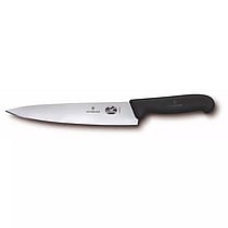 Hovedvisning af Victorinox 9-tommers kokkekniv med sort Fibrox-håndtag og skarp klinge.