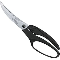 Fjerkræssaks 25cm Victorinox set forfra med sort ergonomisk håndtag og rustfrit serreret blad.